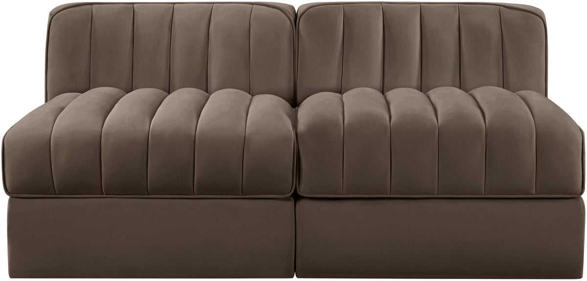 Rummi - Velvet Performance Fabric Upholstered 2 Piece Modular Armless Loveseat