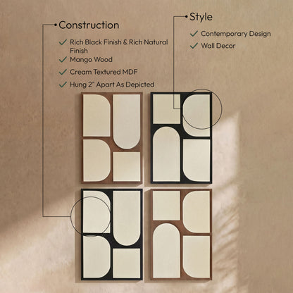 Icon - Mango Wood 4 Piece Wall Art - Black / Natural