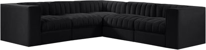 Rummi - Symmetrical Velvet Performance Fabric Upholstered 5 Piece Modular Sectional