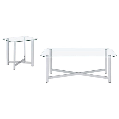 Cronin 2-piece Tempered Glass Top Coffee Table Set Chrome