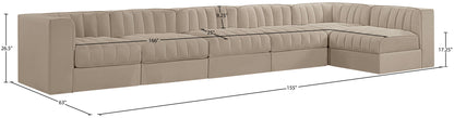 Rummi - Velvet Performance Fabric Upholstered 6 Piece Modular Sectional, L-Shaped (Right)