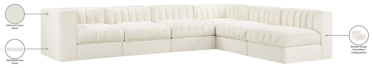 Rummi - Velvet Performance Fabric Upholstered 6 Piece Modular Sectional (With 3 Corner Chairs)