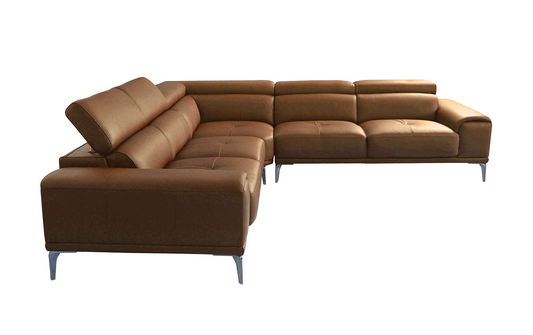 ABBYSON BROWN QUINTON TOP GRAIN LEATHER SECTIONAL