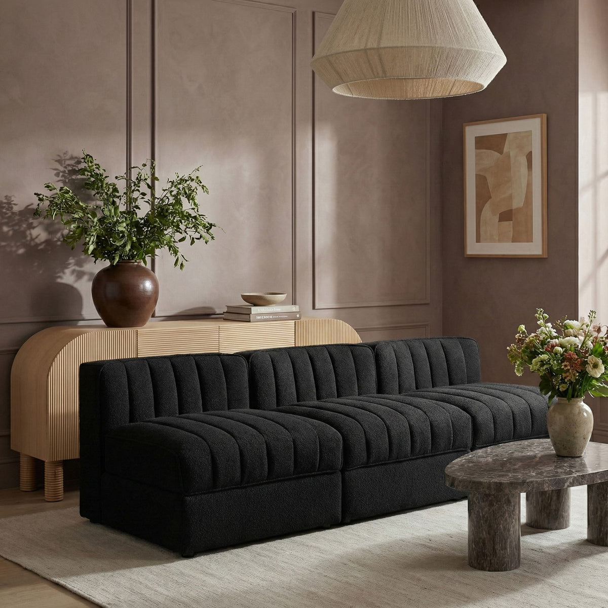 Rummi - Velvet Performance Fabric Upholstered 3 Piece Modular Armless Sofa