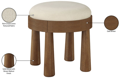 Larea - Linen Textured Fabric Upholstered Ottoman - Walnut Base
