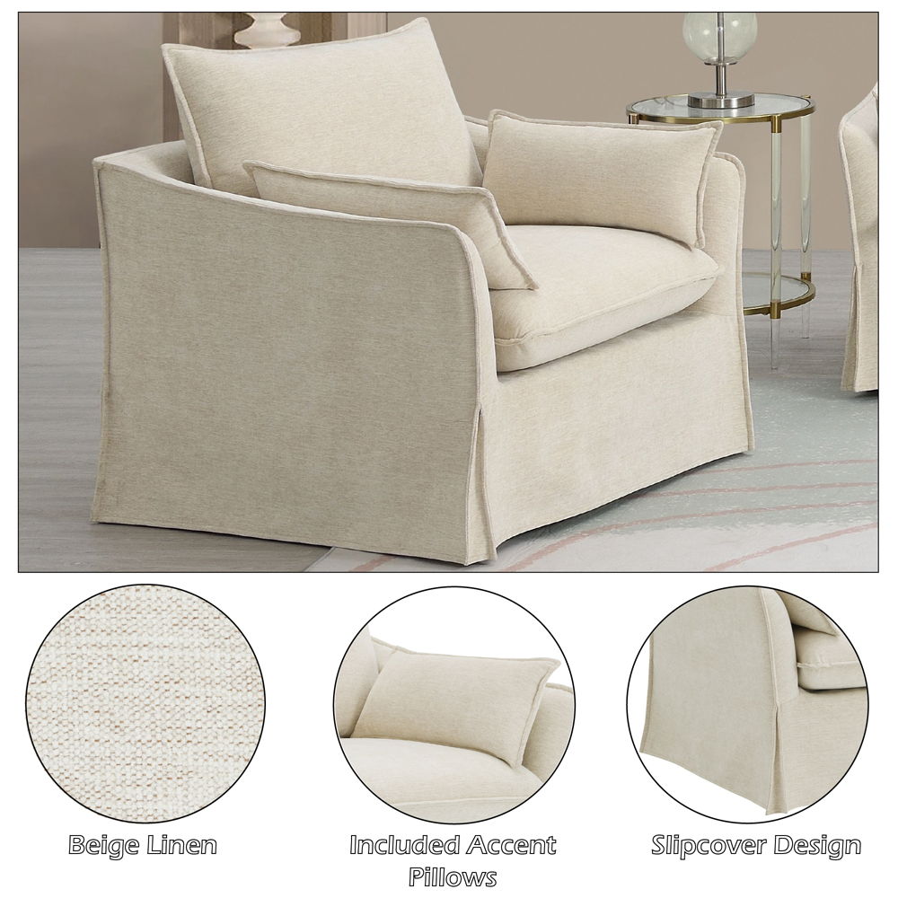 Shane - Chair With 2 Pillows - Beige Linen