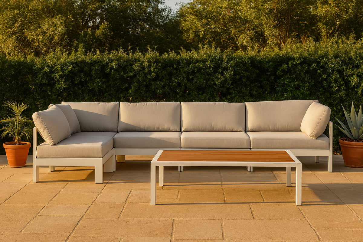 Nizuc - Outdoor Patio 5 Piece Modular Sectional With White Frame