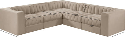 Rummi - Symmetrical Velvet Performance Fabric Upholstered 5 Piece Modular Sectional