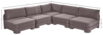 Hammond - Velvet Performance Fabric Upholstered 5 Piece Armless Sectional