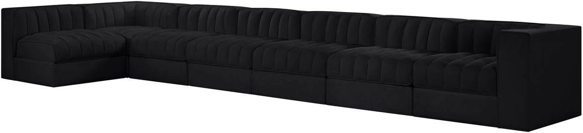 Rummi - Velvet Performance Fabric Upholstered 7 Piece Modular Sectional, L-Shaped (Right)