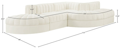 Rummi - Rounded Velvet Performance Fabric Upholstered 5 Piece Modular Sectional