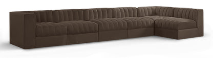 Rummi - Velvet Performance Fabric Upholstered 6 Piece Modular Sectional, L-Shaped (Right)
