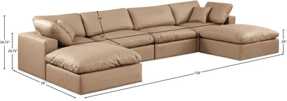 Comfy - 6 Piece Faux Leather Modular Double Chaise Sectional - Tan