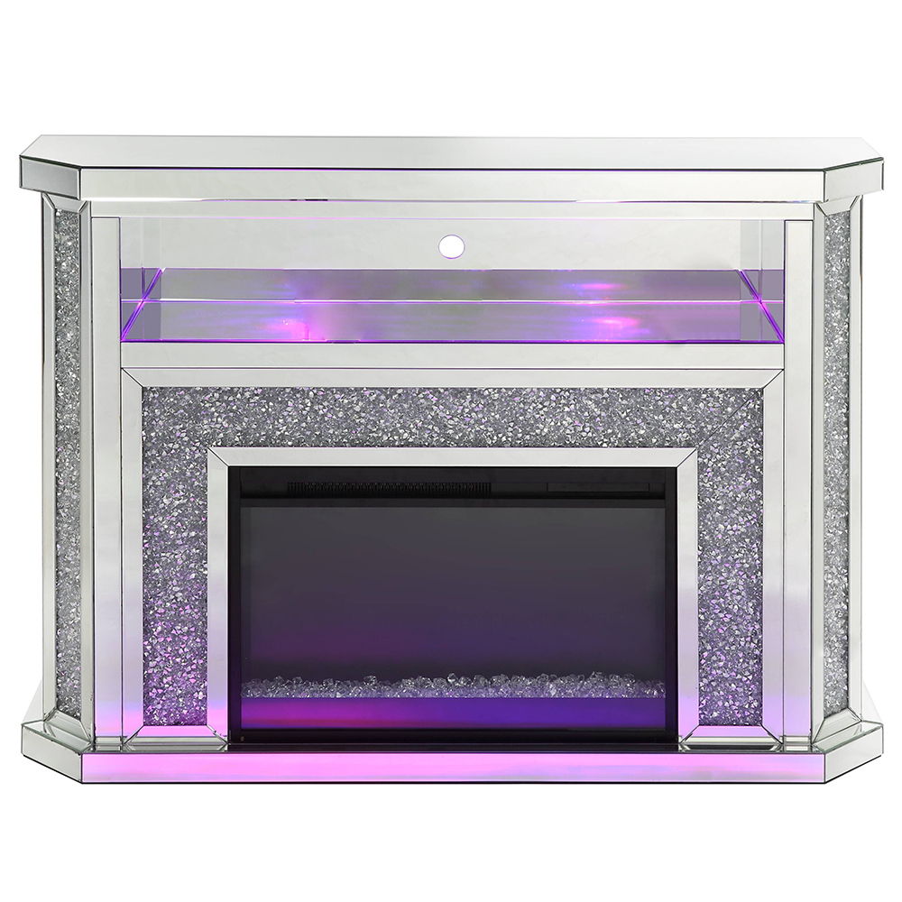 Noralie - 51" Fireplace With LED - Mirrored & Faux Diamonds