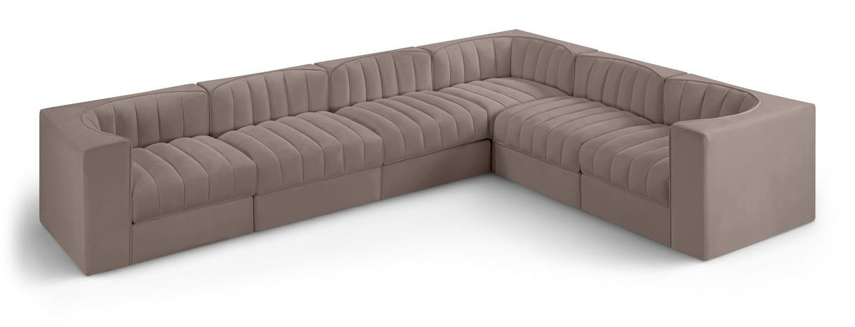 Rummi - Velvet Performance Fabric Upholstered 6 Piece Modular Sectional (With 3 Corner Chairs)