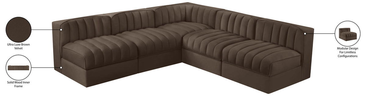 Rummi - Armless Velvet Performance Fabric Upholstered 5 Piece Modular Sectional