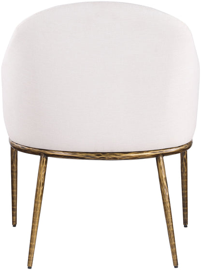Ferro - Linen Textured Performance Fabric Upholstered Dining Arm Chair - Cream / Brushed Gold