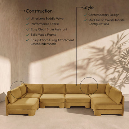 Hammond - Velvet Performance Fabric Upholstered 6 Piece U-Shaped Armless Sectional
