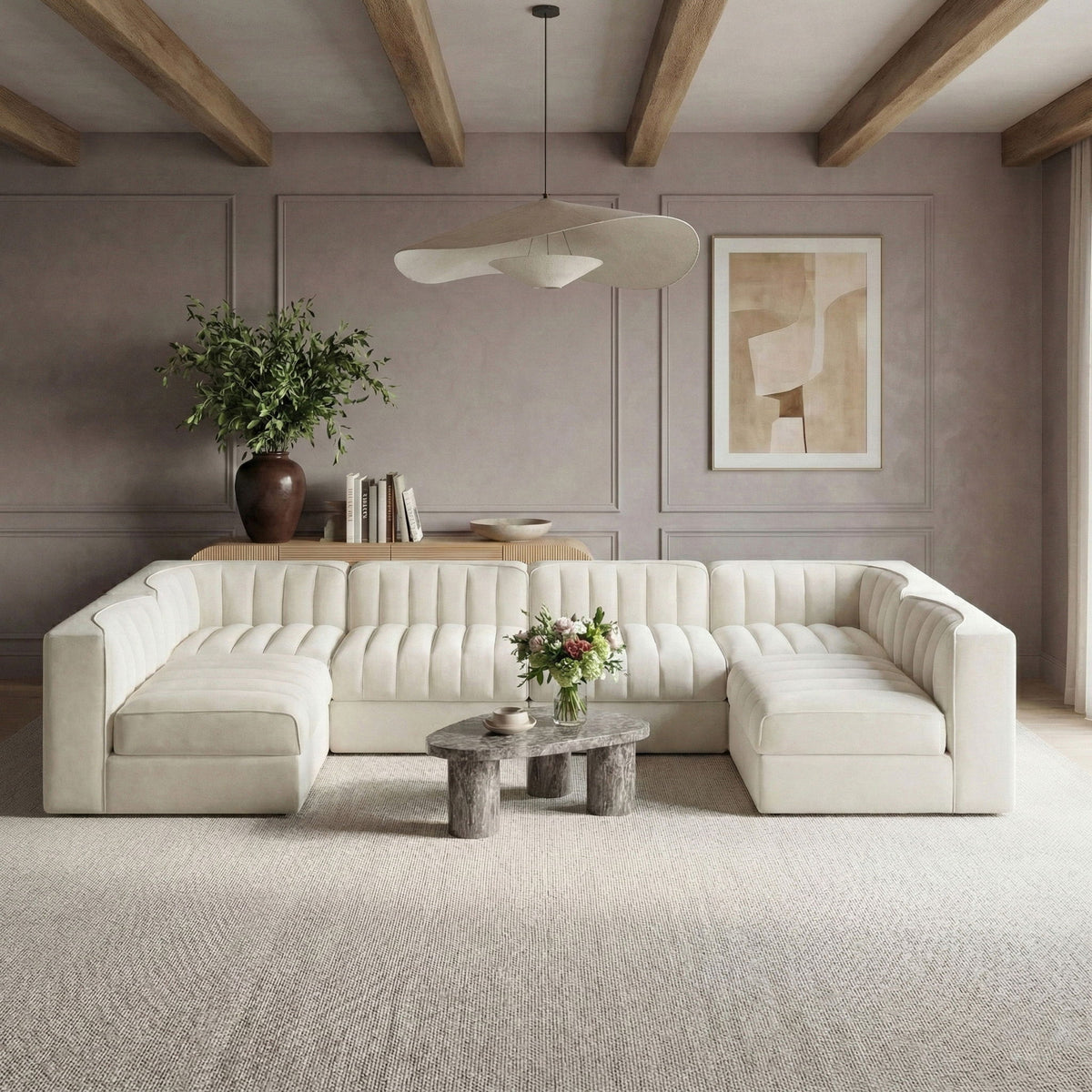 Rummi - Armless Velvet Performance Fabric Upholstered 6 Piece Modular Sectional