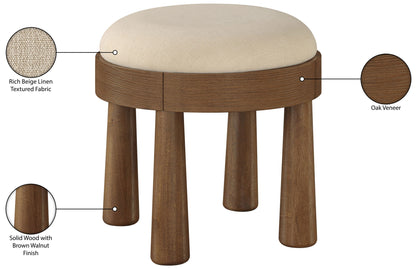 Larea - Linen Textured Fabric Upholstered Ottoman - Walnut Base