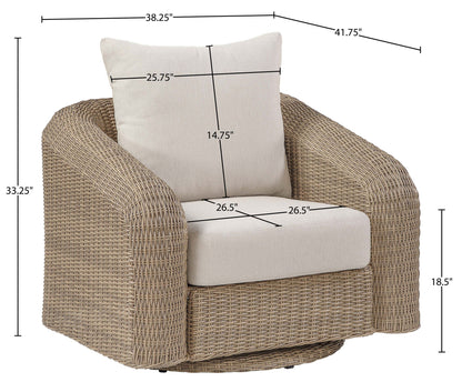 Seacrest - Olefin Water Resistant Fabric And Wicker Outdoor Patio Swivel Chair