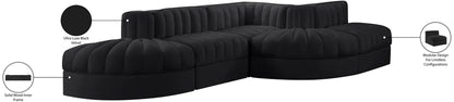 Rummi - Rounded Velvet Performance Fabric Upholstered 5 Piece Modular Sectional