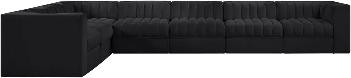 Rummi - Velvet Performance Fabric Upholstered 7 Piece Modular Sectional (With 3 Corner Chairs)