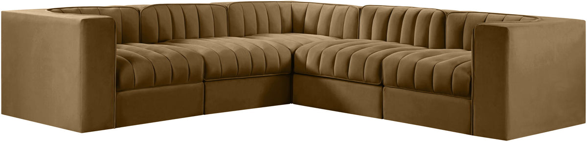 Rummi - Symmetrical Velvet Performance Fabric Upholstered 5 Piece Modular Sectional