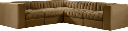 Rummi - Symmetrical Velvet Performance Fabric Upholstered 5 Piece Modular Sectional
