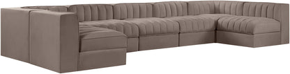 Rummi - Velvet Performance Fabric Upholstered 7 Piece Modular Sectional (With 2 Corner Chairs)