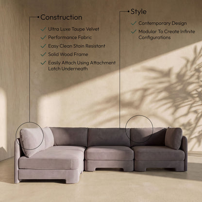 Hammond - Velvet Performance Fabric Upholstered 4 Piece Armless Sectional
