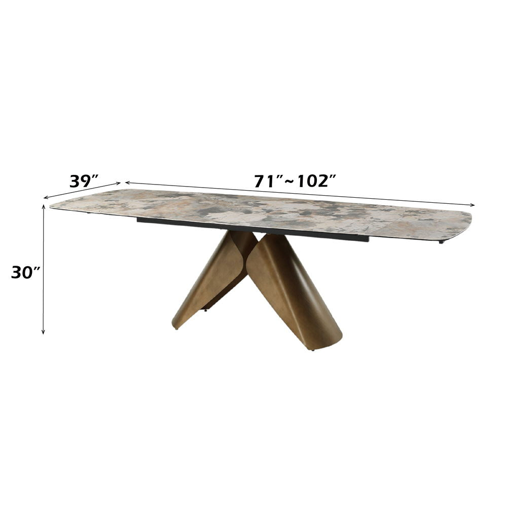 Malika - Ceramic Top Dining Table - Gray & Copper Cross Brushed