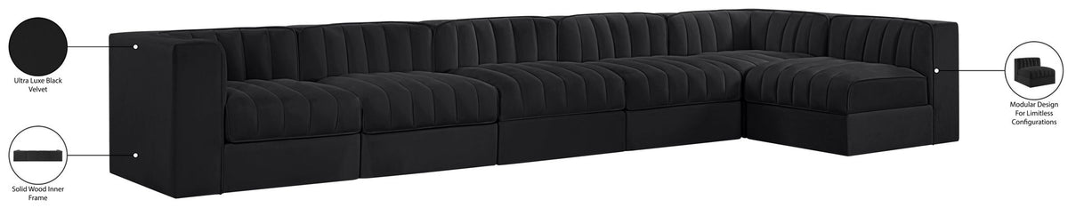Rummi - Velvet Performance Fabric Upholstered 6 Piece Modular Sectional, L-Shaped (Right)