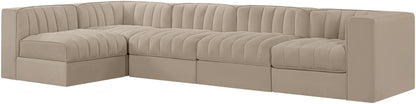 Rummi - Velvet Performance Fabric Upholstered 5 Piece Modular Sectional, L-Shaped (Right)
