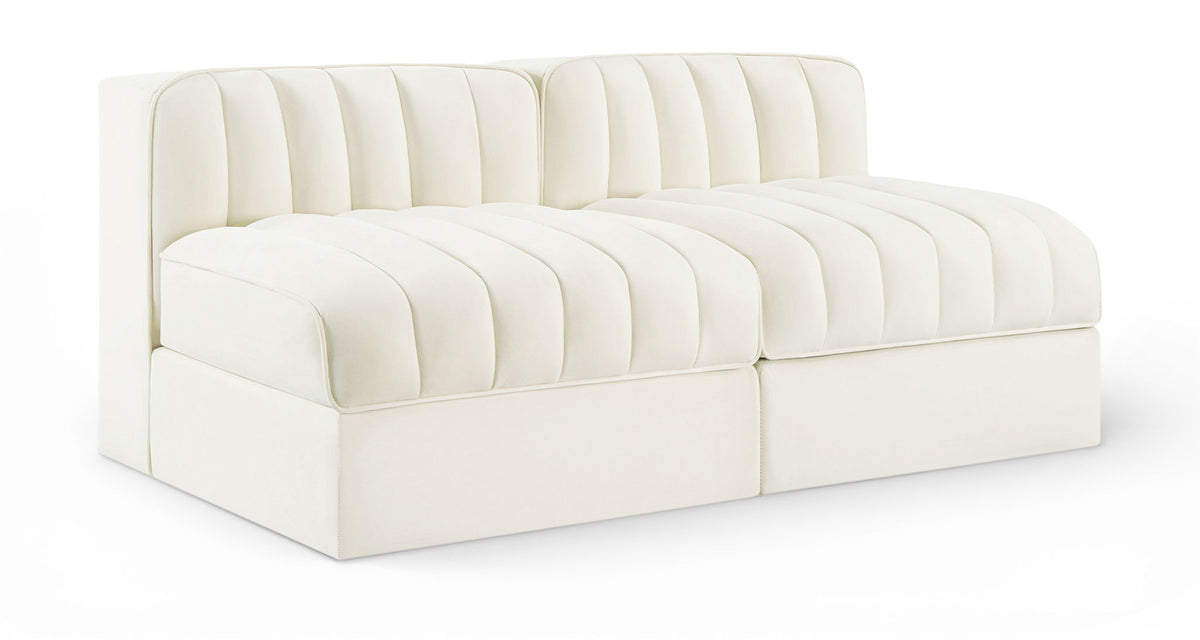 Rummi - Velvet Performance Fabric Upholstered 2 Piece Modular Armless Loveseat
