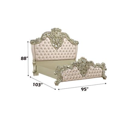Vatican - Eastern King Bed - Synthetic Leather, Light Gold & Champagne Silver