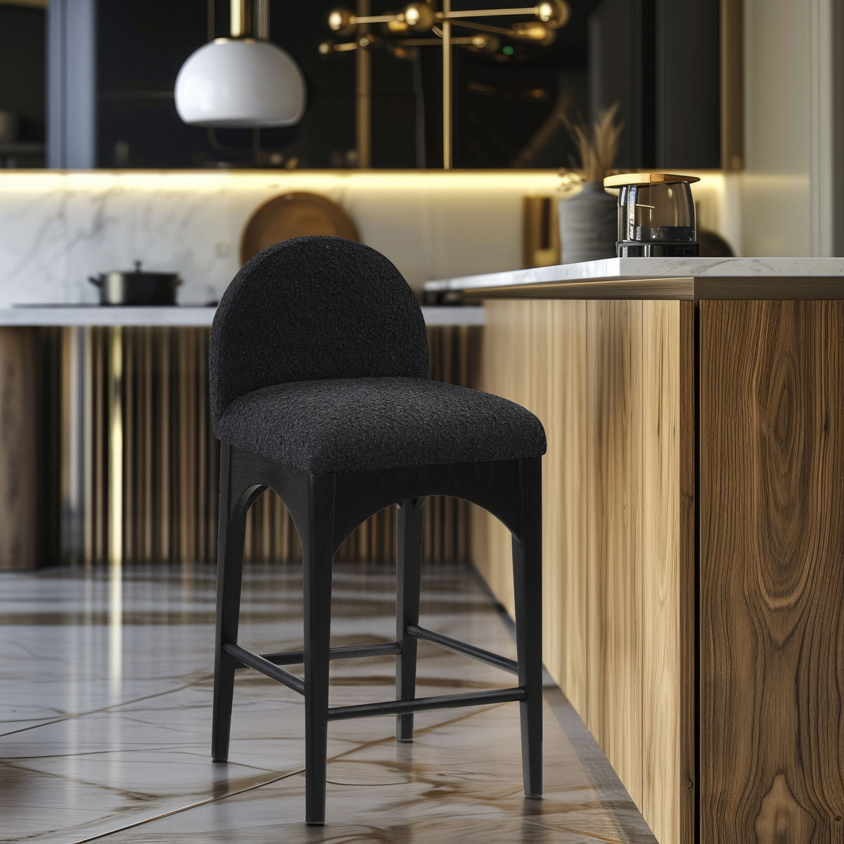 Waldorf - Boucle Stool With Black Legs