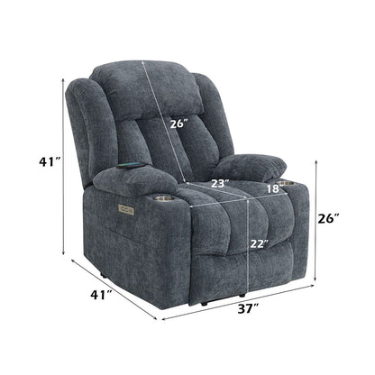 Omarion - Power Recliner With Lift, Heating & Massage - Blue Chenille