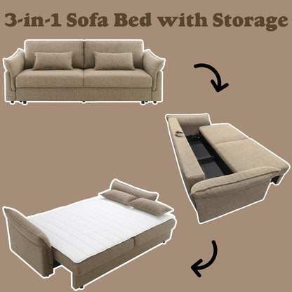 Turpin - Sofa With Sleeper, 2 Pillows & Storage - Brown Boucle