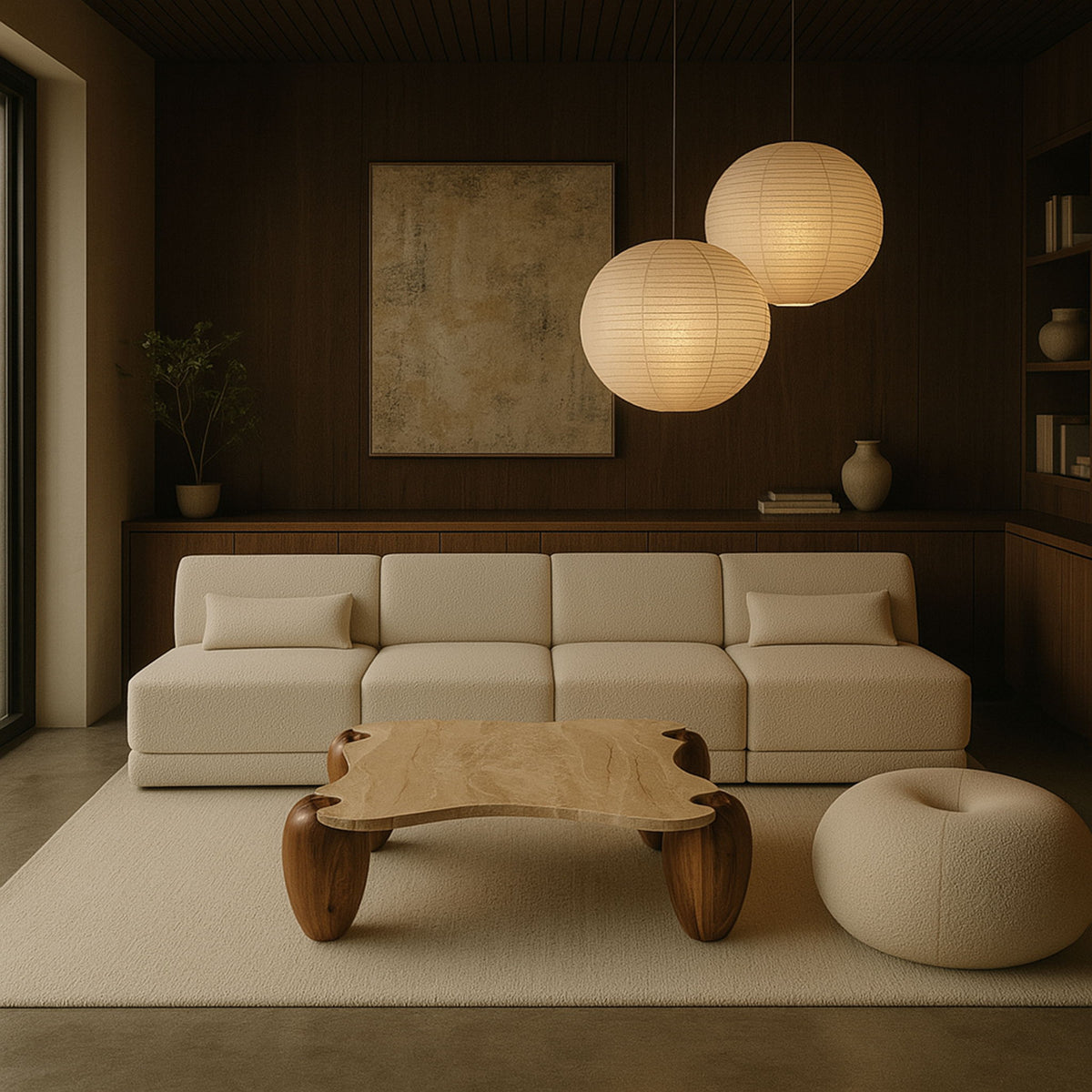 Liona - Marble And Acacia Wood Coffee Table
