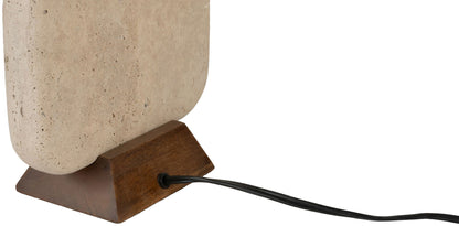 Solis - 14" Genuine Marble And Mango Wood Base With Linen Textured Fabric Shade Table Lamp