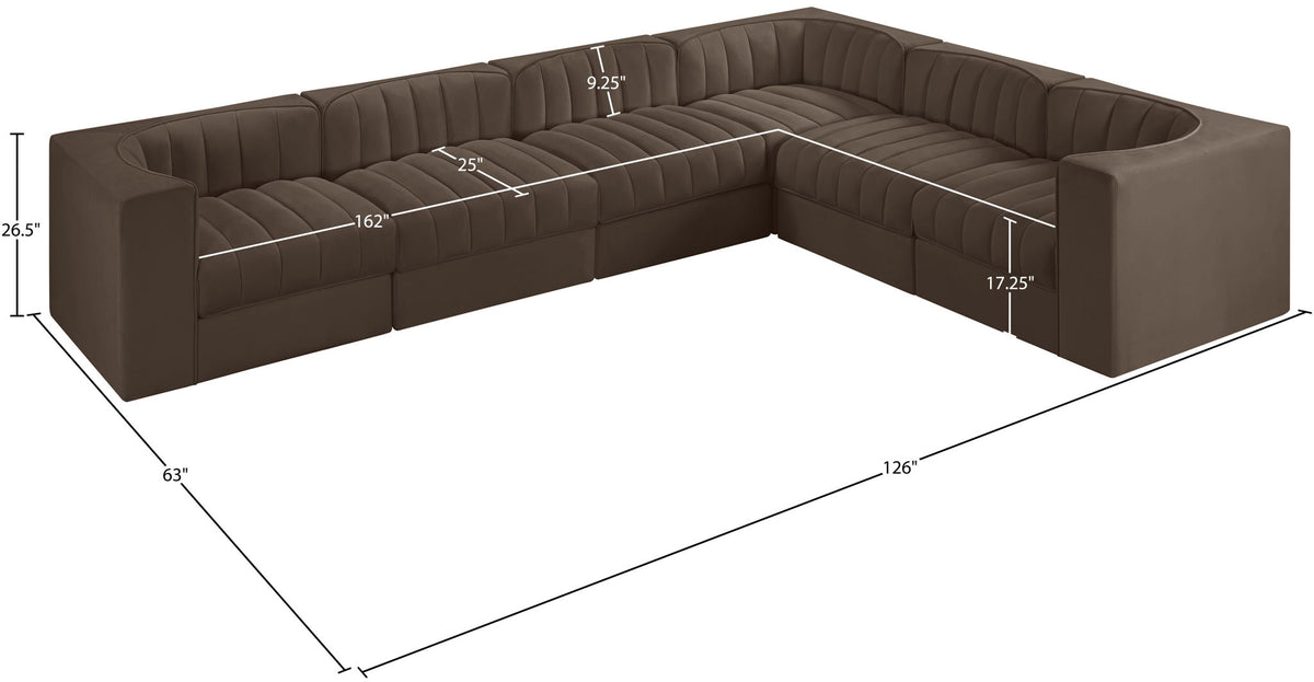 Rummi - Velvet Performance Fabric Upholstered 6 Piece Modular Sectional (With 3 Corner Chairs)