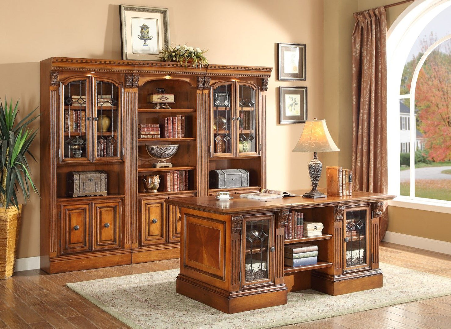 Huntington - Double Pedestal Executive Desk - Antique Vintage Pecan