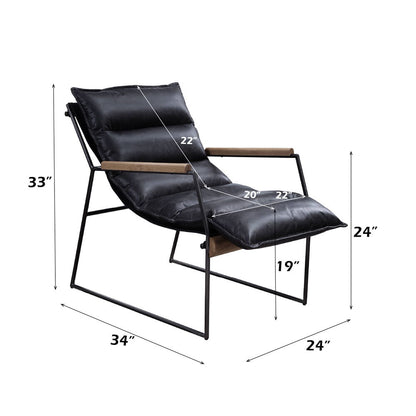Luberzo - Accent Chair - Distress Espresso Top Grain Leather & Matt Iron