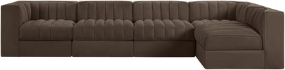 Rummi - Velvet Performance Fabric Upholstered 5 Piece Modular Sectional, L-Shaped (Right)