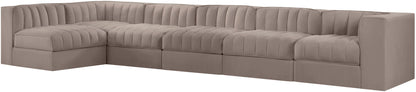 Rummi - Velvet Performance Fabric Upholstered 6 Piece Modular Sectional, L-Shaped (Right)