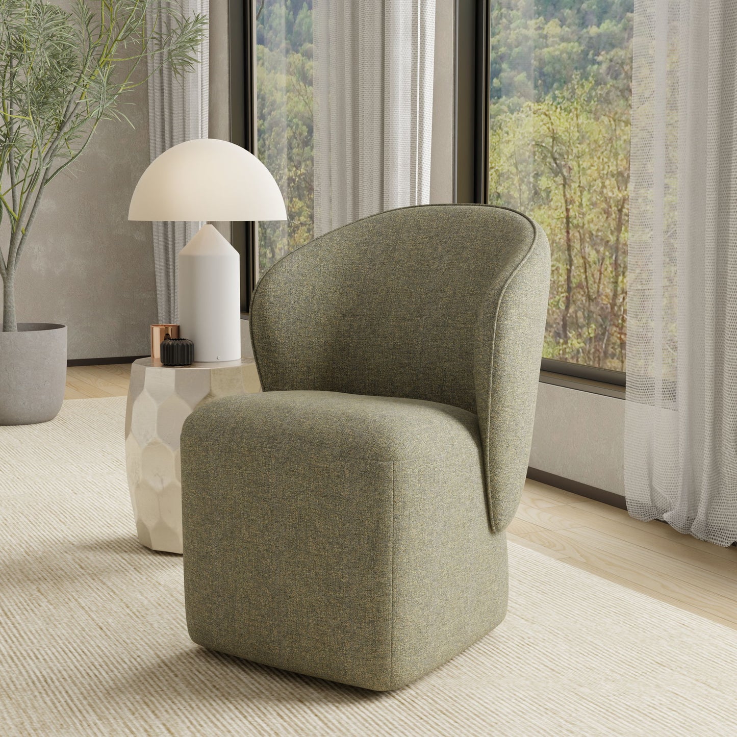 Crossings - Eden Rectangular Dining Table With 4 Upholstered Chairs - Toasted Tumbleweed & Green