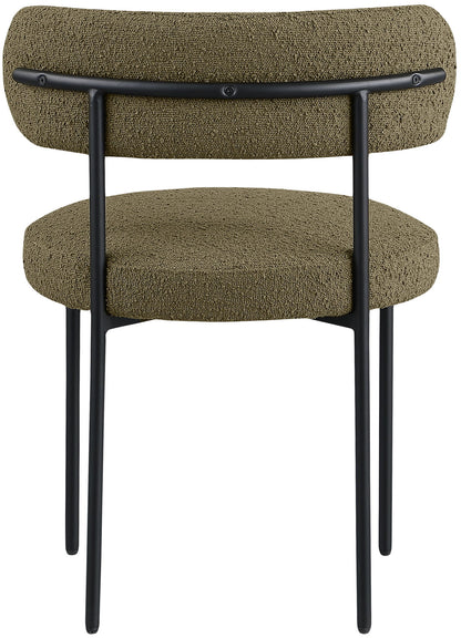 Beacon - Boucle Fabric Dining Chair With Black Legs (Set of 2) - Olive Green