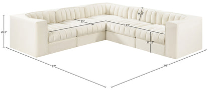 Rummi - Symmetrical Velvet Performance Fabric Upholstered 5 Piece Modular Sectional