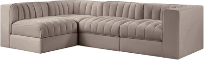 Rummi - Velvet Performance Fabric Upholstered 4 Piece Modular Sectional